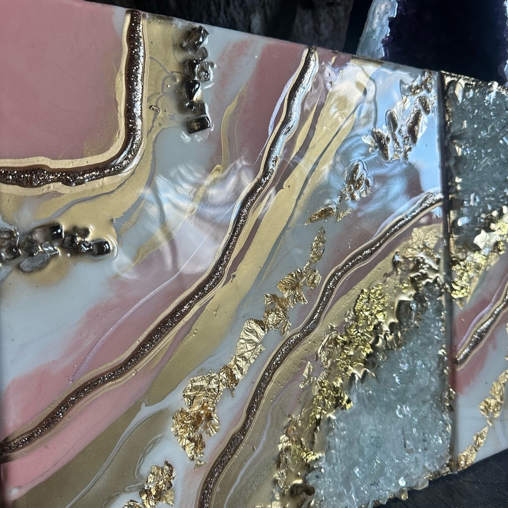 Pink and Gold Abstract Art Panel 2 piece!